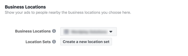 Mulighed for at oprette et nyt placeringssæt til din Facebook-virksomhedsannonce.