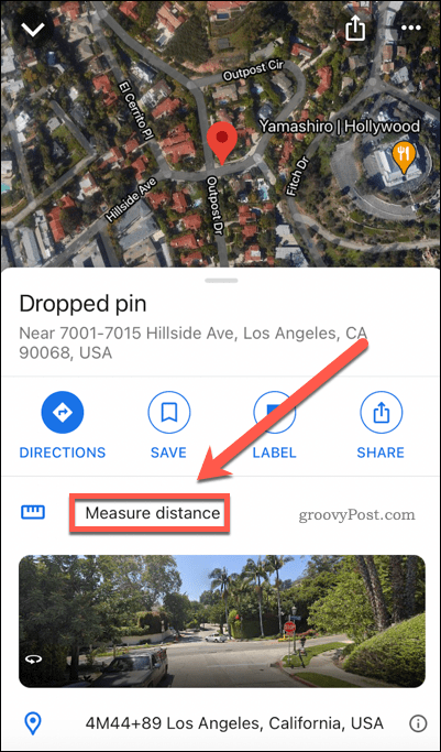 Google Maps måler afstandsknappen på mobilen