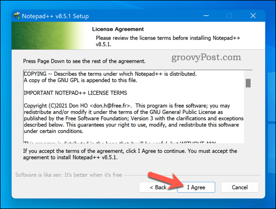 Accepter Notepad++ licensaftale