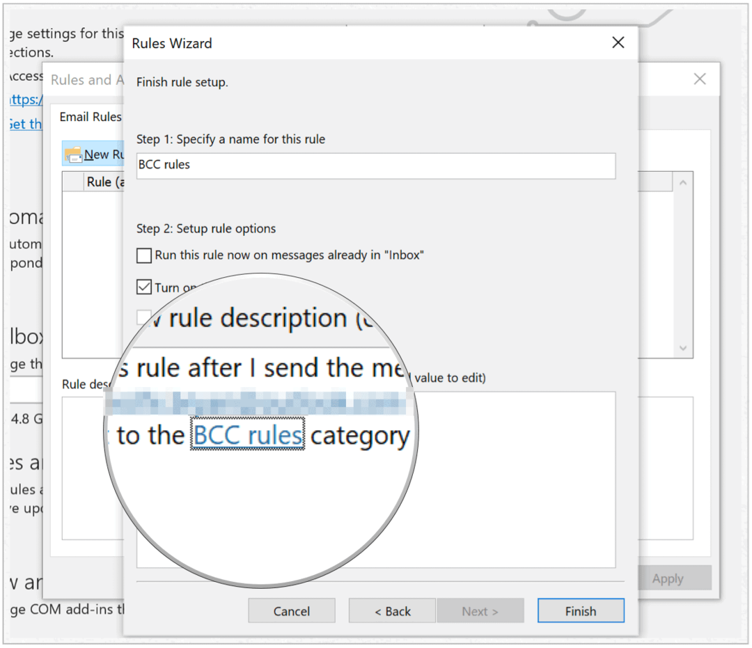 Microsoft Outlook færdiggør oprettelsen af ​​regler