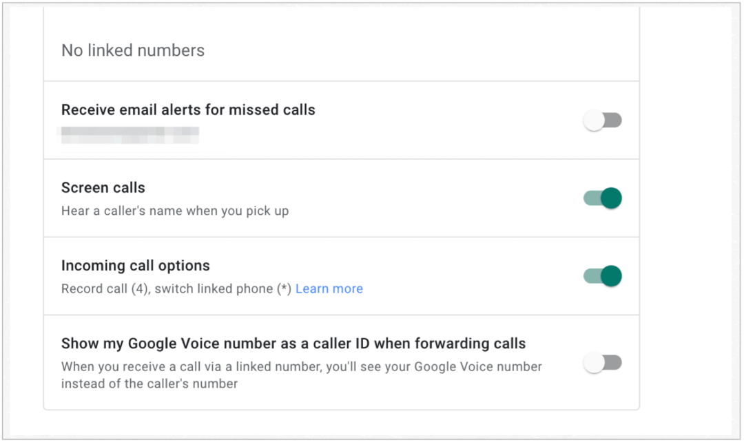 Indstillinger for indgående opkald fra Google Voice