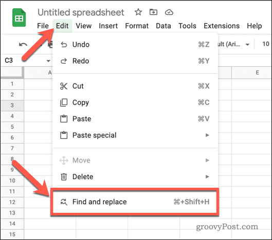 Find og erstat i Google Sheets