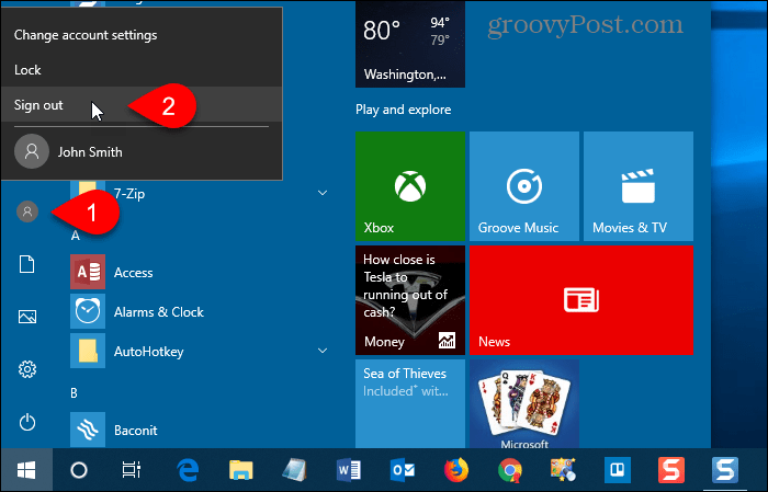 Log ud af Windows 10