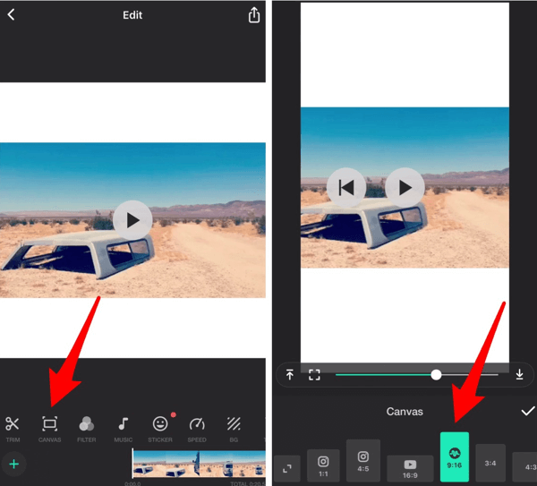 Flyt skyderen for at zoome ind eller ud af din video i InShot-appen.