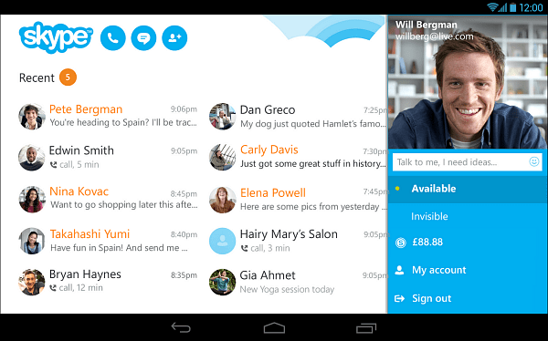 Skype 4.4 til Android leveres med nyt tablet look