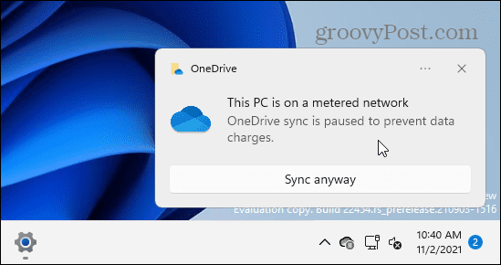 OneDrive Metered Connection Limit besked