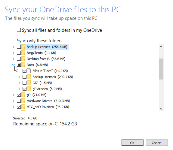 Sådan vælges hvilke OneDrive-mapper, der synkroniseres i vindue 10