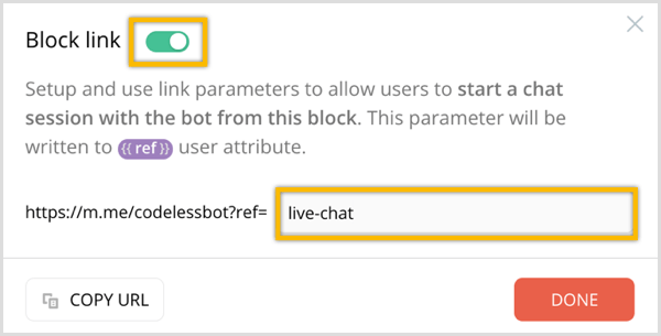 ChatFuel Block Link mulighed