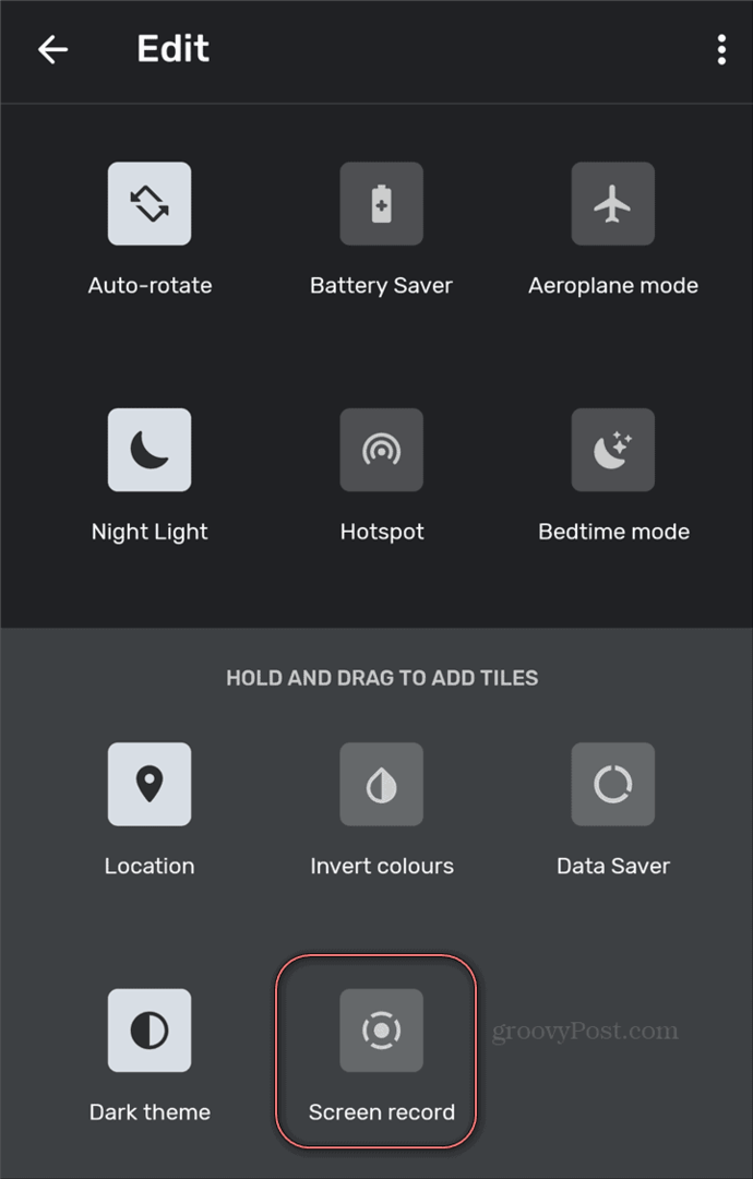 Android Screen Recorder hurtigindstillinger skærmoptager