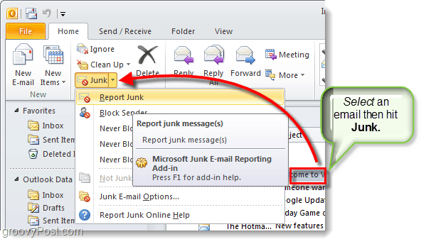 uønsket e-mail-rapporteringsværktøj i Outlook 2010