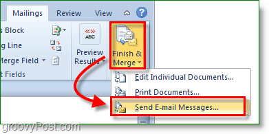 Outlook 2010 skærmbillede - afslut og flet og send e-mail-beskeder