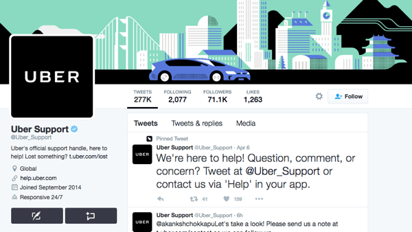 Uber har et separat Twitter-håndtag til Uber Support.