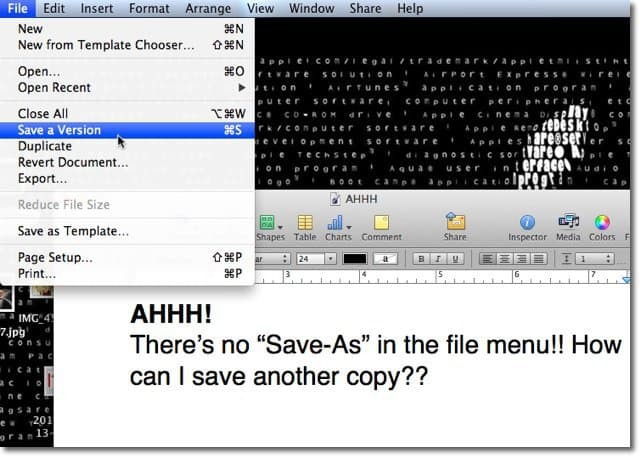 Mac OS X Lion: Save-As med versioner