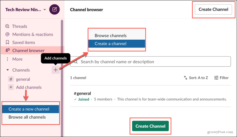 Opret en kanal i Slack Channel Browser