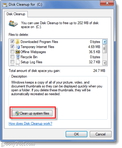 ryd op systefiler i Windows 7