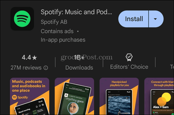 Installer Spotify-appen fra Google Play Butik