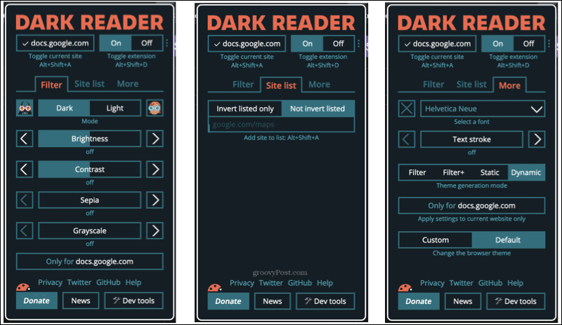 Dark Reader-tilføjelse i Firefox