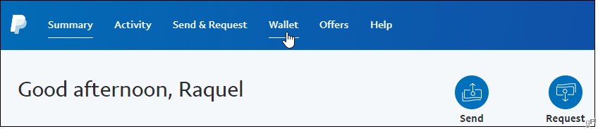 Klik på fanen Wallet i PayPal